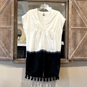 Coverup womens Old Navy  Oversized XS S Cotton Linen White Black Tie Dye Beach